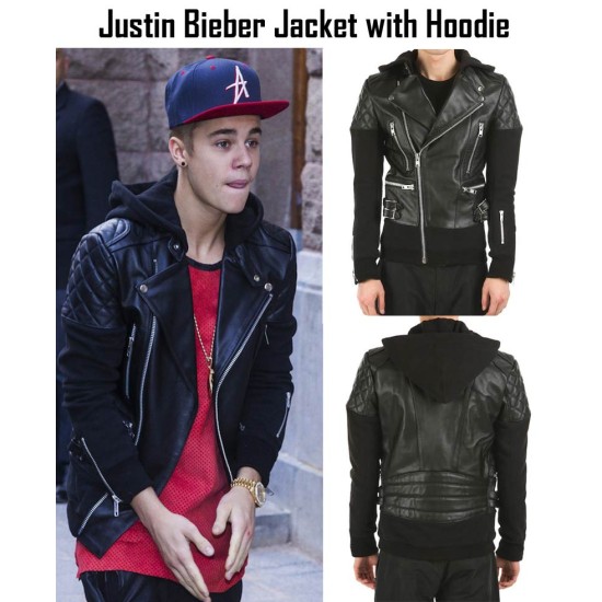 Justin Bieber Leather Jacket with Hoodie