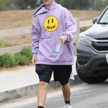 Justin Bieber Oversized Purple Fleece Hoodie