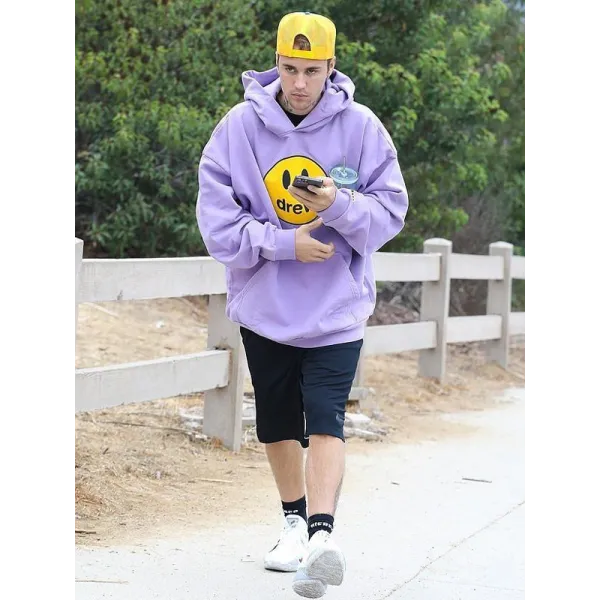 Justin Bieber Oversized Purple Fleece Hoodie Justin Bieber Oversized Purple Fleece Hoodie