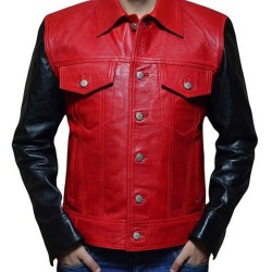 Justin Bieber Red and Black Leather Jacket