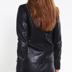 Women's Kansas Collarless Black Leather Jacket