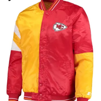 Kansas City Chiefs Varsity Red and Yellow Satin Jacket