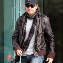 Keith Urban Brown Leather Bomber Jacket
