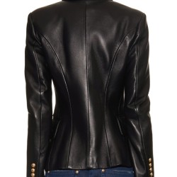 Kim Kardashian Double Breasted Black Leather Blazer Style Jacket