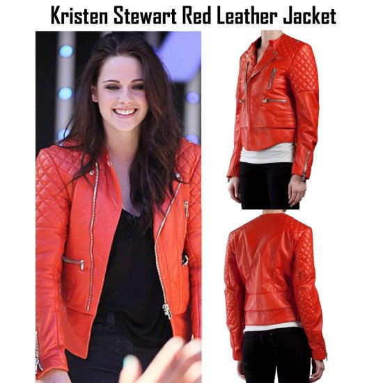 Kristen Stewart Motorcycle Quilted Red Leather Jacket