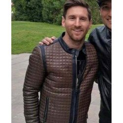 Lionel Messi Brown Leather Quilted Jacket