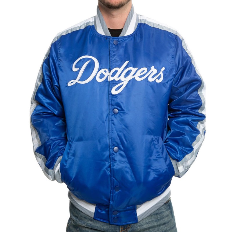 MLB LOS ANGELES DODGERS MASHUP MEN'S RIB SATIN JACKET (BLACK