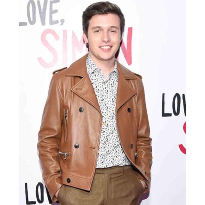 Nick Robinson Love Simon Double Breasted Leather Jacket