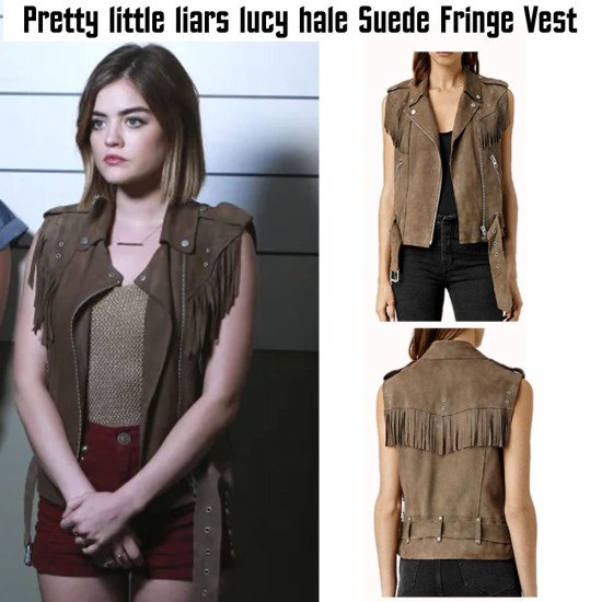 Lucy Hale Pretty Little Liars Fringe Brown Vest