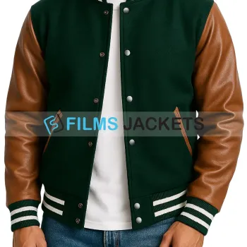 Men Green And Brown Varsity Jacket​
