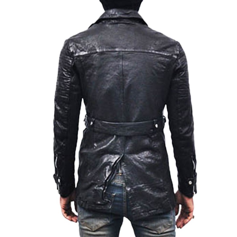 Men' Motorcycle Mid Length Belted Leather Coat Men' Motorcycle Mid Length Belted Leather Coat