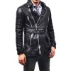 Men' Motorcycle Mid Length Belted Leather Coat Men' Motorcycle Mid Length Belted Leather Coat