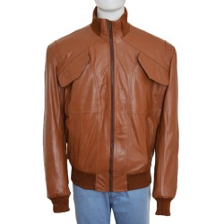 Men's Four Pockets Slim Fit Bomber Leather Jacket