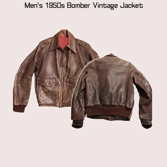 Men's 1950s Bomber Vintage Leather Brown Jacket