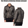 Men's Aged Asymmetrical Distressed Brown Leather Jacket