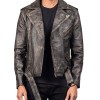 Men's Aged Asymmetrical Distressed Brown Leather Jacket