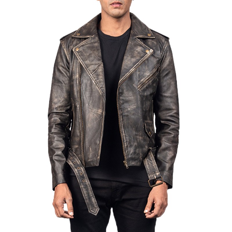 Men's Aged Asymmetrical Distressed Brown Leather Jacket Men's Aged Asymmetrical Distressed Brown Leather Jacket