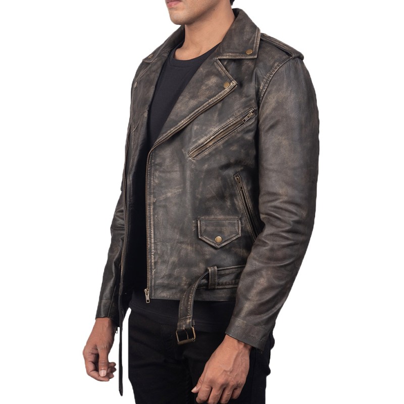 Men's Aged Asymmetrical Distressed Brown Leather Jacket Men's Aged Asymmetrical Distressed Brown Leather Jacket