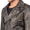 Men's Aged Asymmetrical Distressed Brown Leather Jacket