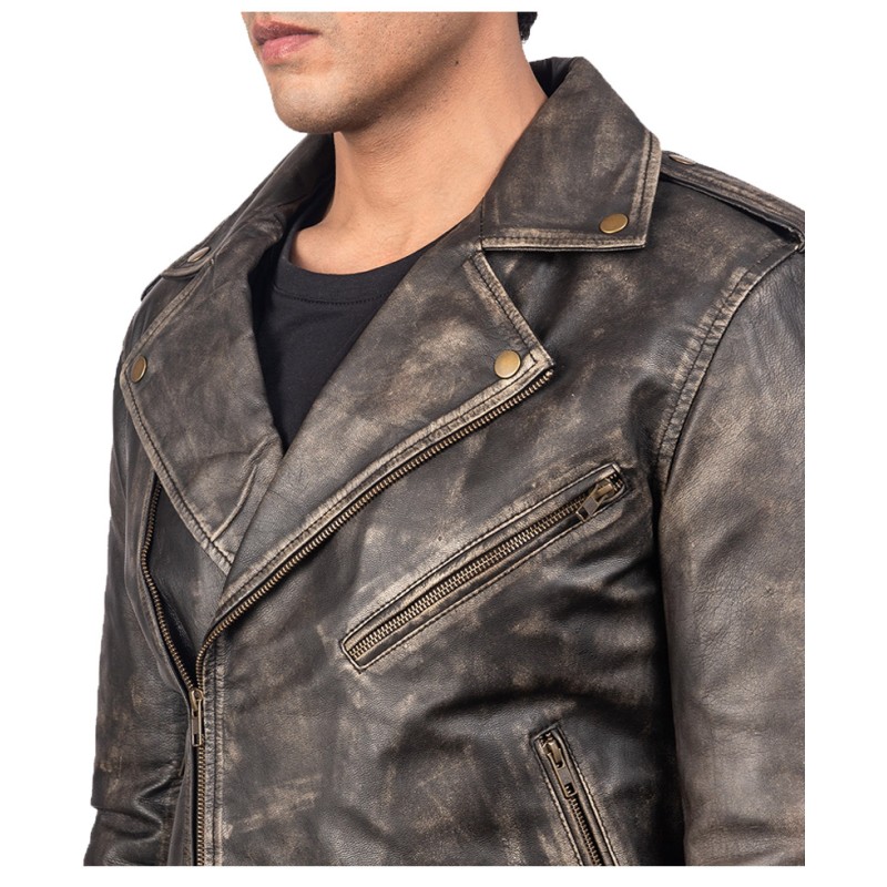 Men's Aged Asymmetrical Distressed Brown Leather Jacket Men's Aged Asymmetrical Distressed Brown Leather Jacket