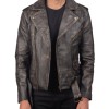 Men's Aged Asymmetrical Distressed Brown Leather Jacket