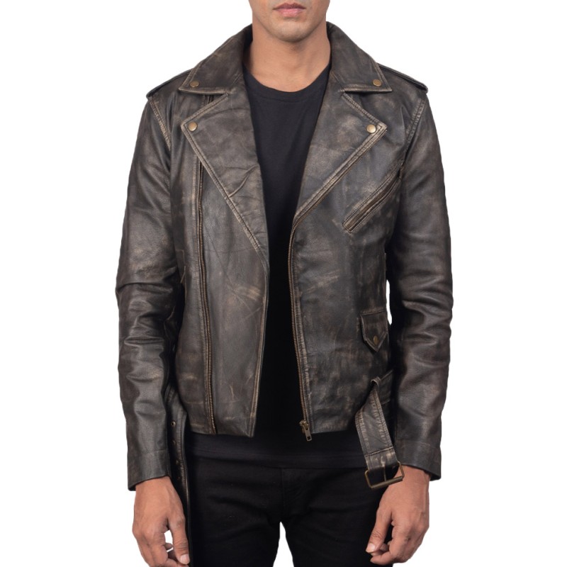 Men's Aged Asymmetrical Distressed Brown Leather Jacket Men's Aged Asymmetrical Distressed Brown Leather Jacket