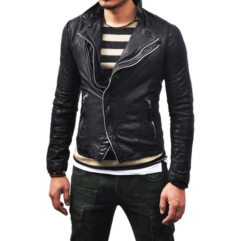 Men's Blouson Asymmetrical Lambskin Leather Jacket Men's Blouson Asymmetrical Lambskin Leather Jacket