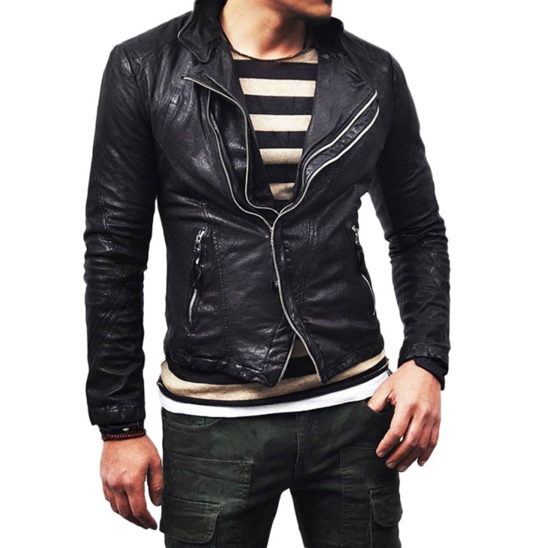 Men's Blouson Asymmetrical Lambskin Leather Jacket Men's Blouson Asymmetrical Lambskin Leather Jacket
