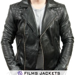 Men's Asymmetrical Zipper Cow Hide Black Leather Moto Jacket
