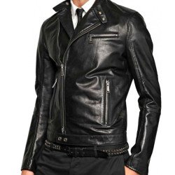 Men's Designer Asymmetrical Black Leather Jacket