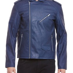 Men's Navy Blue Asymmetrical Leather Jacket