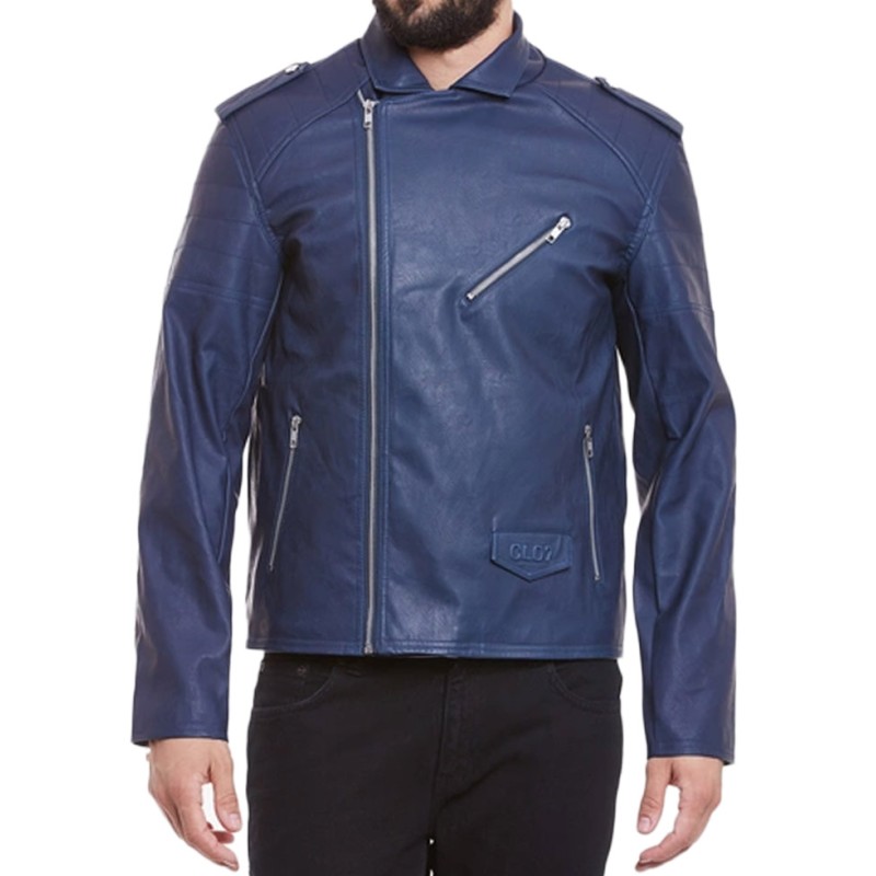 Men's Navy Blue Asymmetrical Leather Jacket Men's Navy Blue Asymmetrical Leather Jacket