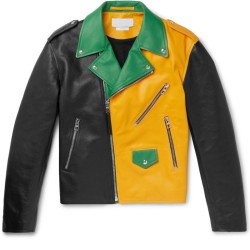 Men's Motorcycle Asymmetrical Color Block Leather Jacket