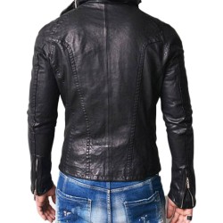 Men's High Neck Wired Asymmetrical Lambskin Leather Jacket