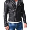 Men's High Neck Wired Asymmetrical Lambskin Leather Jacket Men's High Neck Wired Asymmetrical Lambskin Leather Jacket