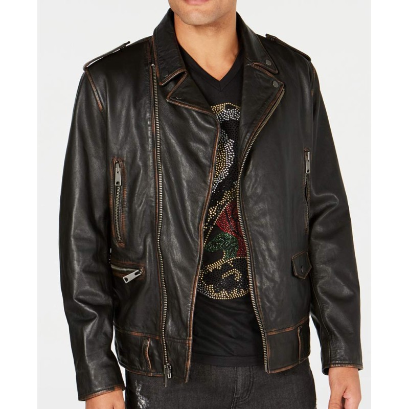 Men's Asymmetrical Zipper Motorcycle Carter Black Leather Jacket