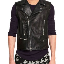 Men's Biker Style Asymmetrical Leather Vest