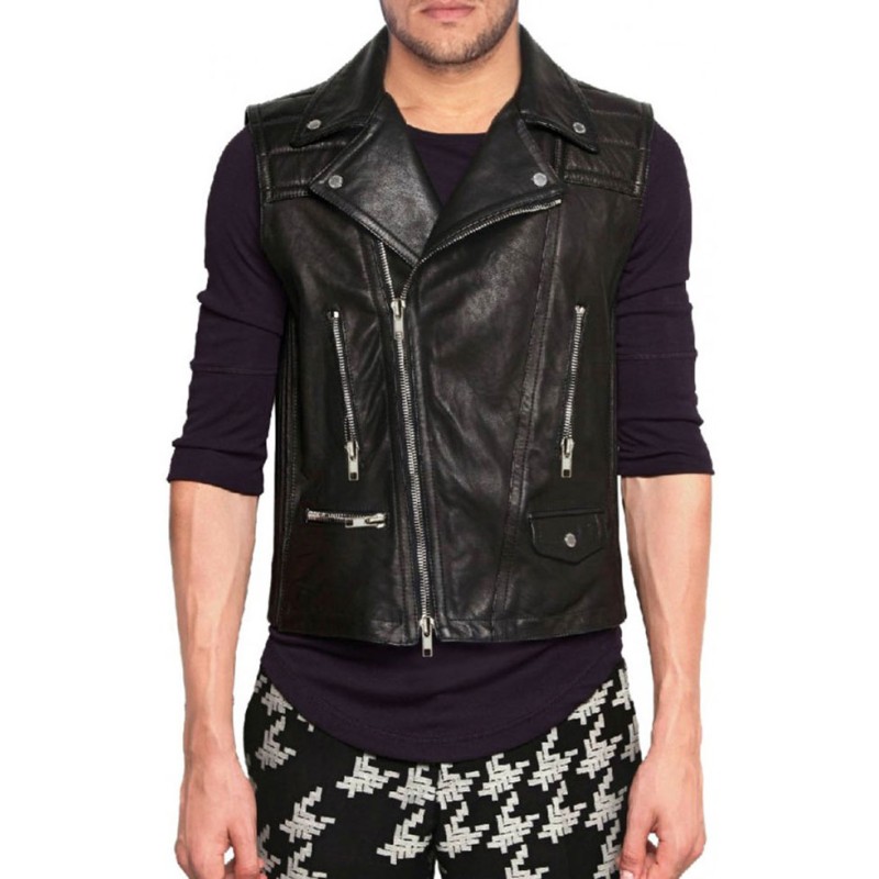 Men's Biker Style Asymmetrical Leather Vest Men's Biker Style Asymmetrical Leather Vest