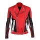 Men's Asymmetrical Zipper Red Leather Quilted Biker Jacket