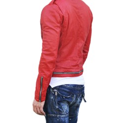 Men's Motorcycle Asymmetrical Zipper Red Leather Jacket