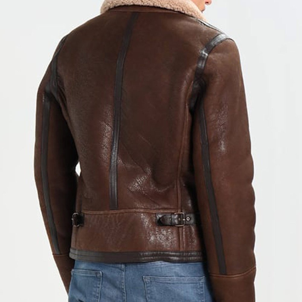 Mens Aviator Brown Leather Jacket with Fur Collar - Films Jackets