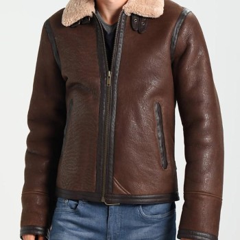 Men's Aviator Leather Jacket with Fur Collar