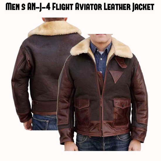 Men's Aviator Flight AN-J-4 Brown Leather Jacket