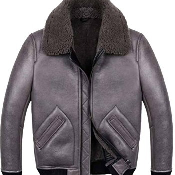 Men's Shearling Aviator Bomber B2 Grey Leather Jacket