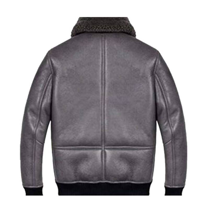 Men's Shearling Aviator Bomber B2 Grey Leather Jacket Men's Shearling Aviator Bomber B2 Grey Leather Jacket