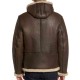 Men's B6 Brown Leather Shearling Hooded Jacket