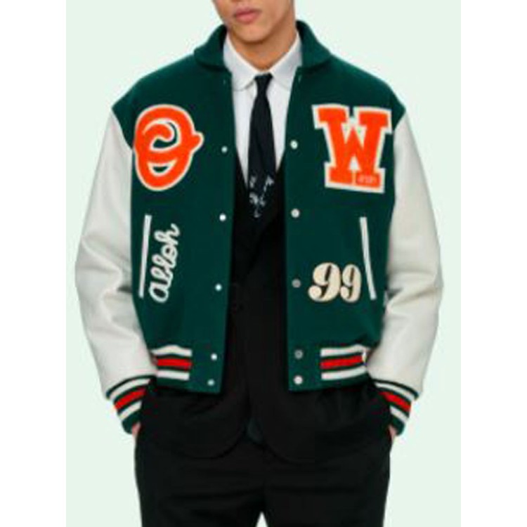 Men's Barrel Green and White Letterman Jacket Men's Barrel Green and White Letterman Jacket