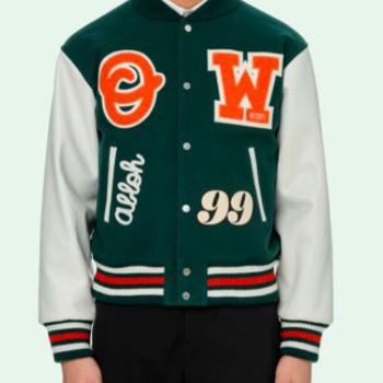 Men's Barrel Green and White Letterman Jacket