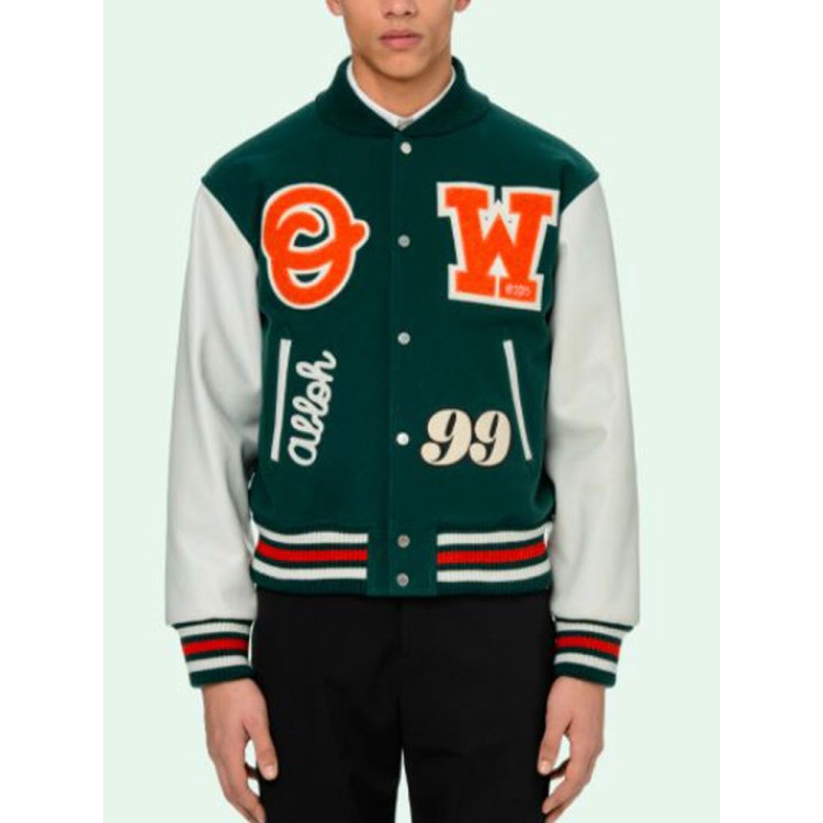 Men's Barrel Green and White Letterman Jacket Men's Barrel Green and White Letterman Jacket
