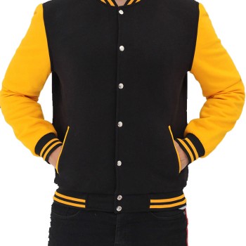 Men's Black and Yellow Bomber Varsity Jacket